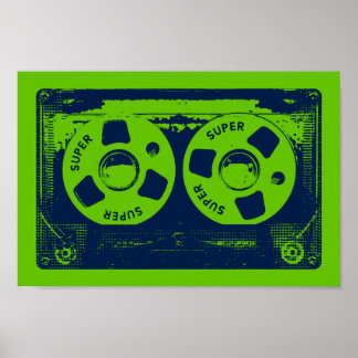 Retro Green & Blue Cassette Tape Poster