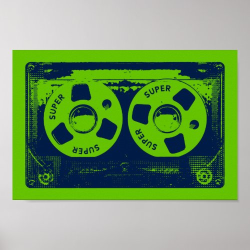 Retro Green  Blue Cassette Tape Poster