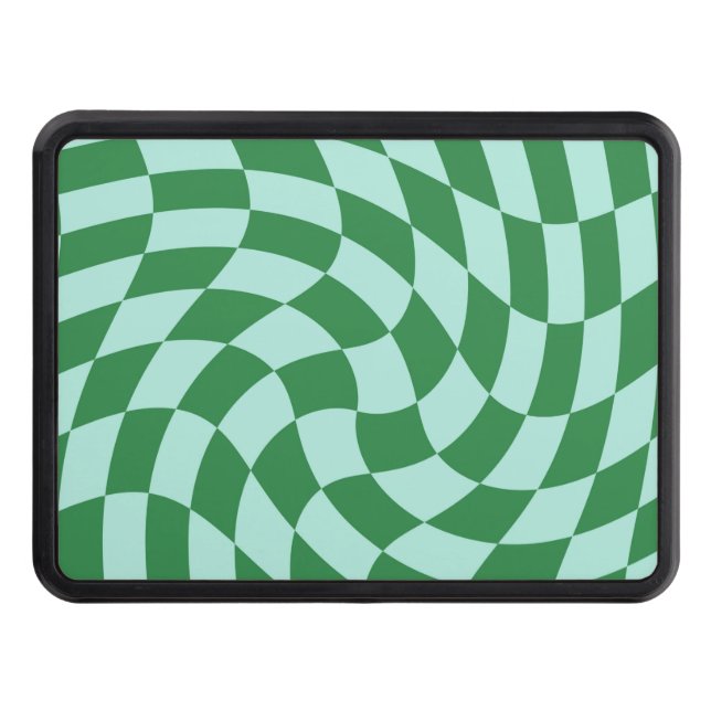 Retro Green Blue Checks Warped Checkered  Hitch Cover (Front)