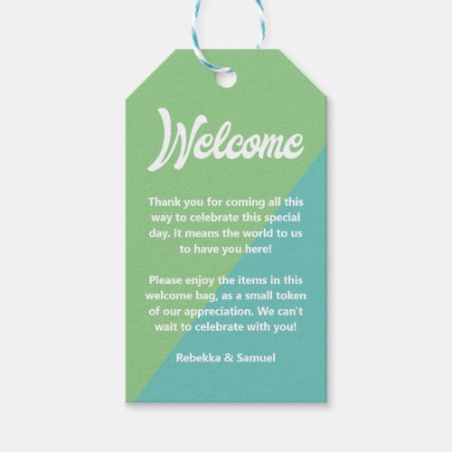 Retro Green Blue Welcome Gift Basket Bag Wedding Gift Tags