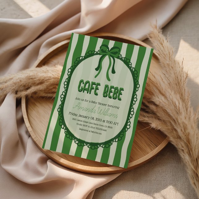Retro Green Bow Franch Cafe Baby Shower Invitation (Creator Uploaded)