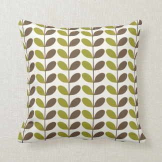 Retro Green Brown Leaf Pattern Throw Pillow