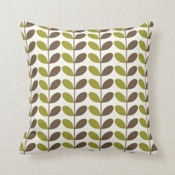 Retro Green Brown Leaf Pattern Throw Pillow by TheHomeStore at Zazzle