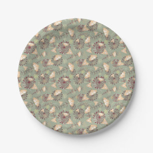 retro green brown orange beautiful butterfly paper plates