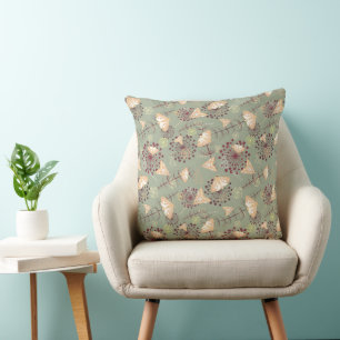 retro green brown orange beautiful butterfly throw pillow