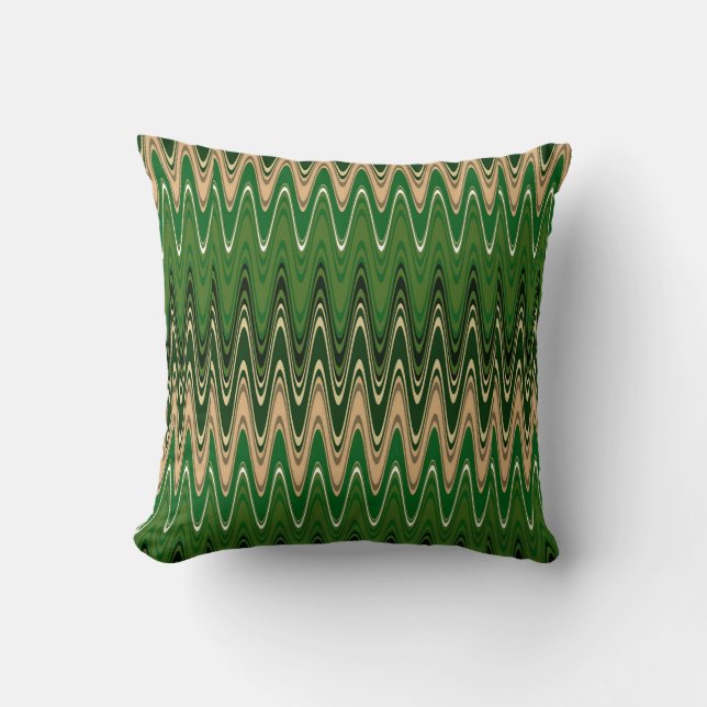 Retro Green & Brown Wave Pattern Throw Pillow (Front)