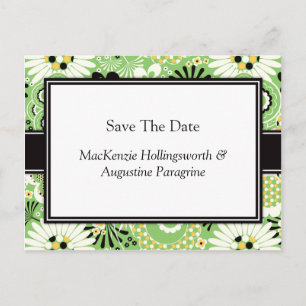 Retro Green Brown Yellow Save The Date Announcement Postcard