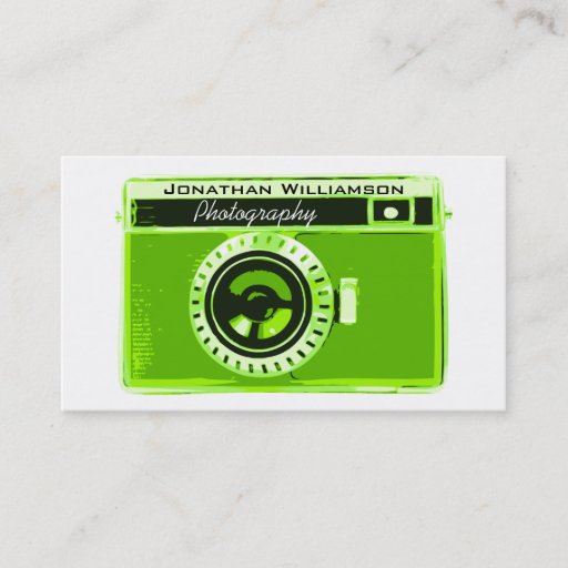 Customizable Retro Green Camera Photography Business Cards