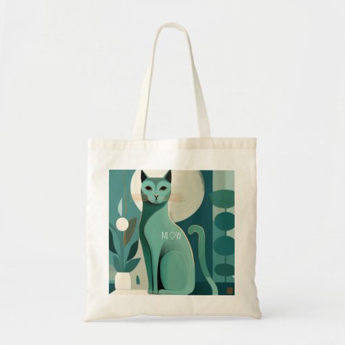 Retro Green Cat Print Tote Bag for Cat Lovers