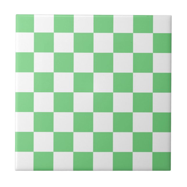 Retro Green Checkered Pattern Ceramic Tile (Front)
