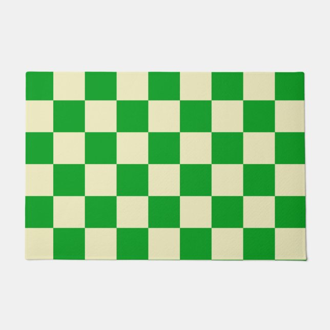Retro Green Checks Checkerboard Checkered Doormat (Front)