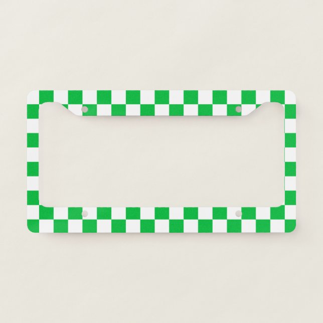 Retro Green Checks Checkerboard Pattern   License Plate Frame (Front)