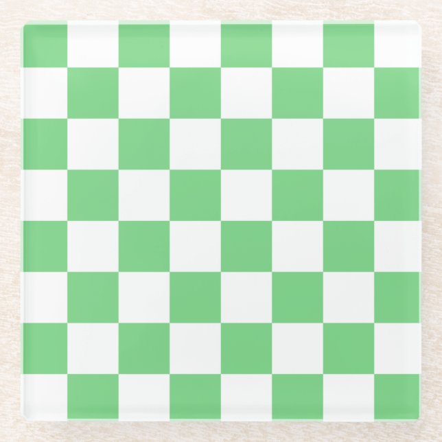 Retro Green Chessboard Checkerboard Tile Y2K  Glass Coaster (Front)