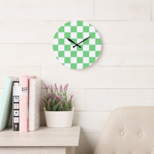 Retro Green Chessboard Checkerboard Tile Y2K Large Clock