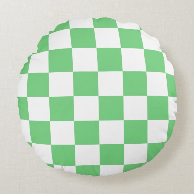 Retro Green Chessboard Checkerboard Tile Y2K  Round Pillow (Front)