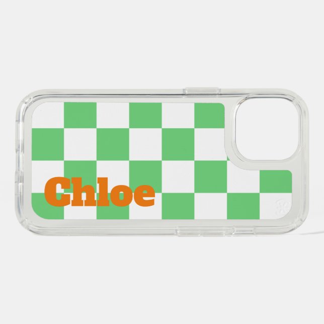 Retro Green Chessboard Checkerboard Tile Y2K  Speck iPhone Case (Horz)