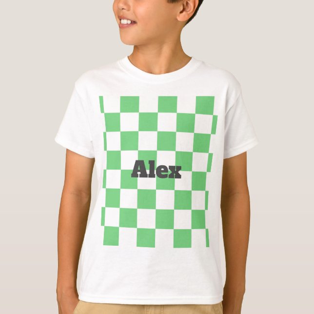Retro Green Chessboard Checkerboard Tile Y2K  T-Shirt (Front)