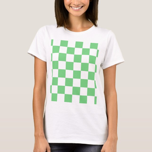 Retro Green Chessboard Checkerboard Tile Y2K  T-Shirt (Front)