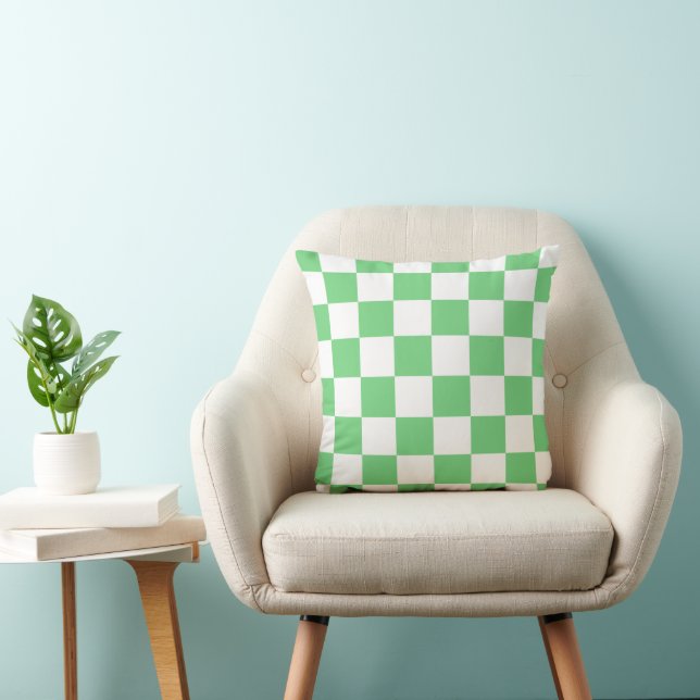 Retro Green Chessboard Checkerboard Tile Y2K  Throw Pillow (Chair)