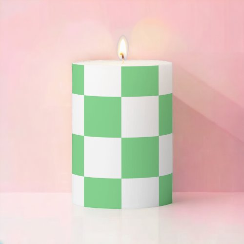 Retro Green Chessboard Tile Y2K Aesthetic Pattern Pillar Candle