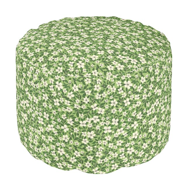 Retro Green Chic Stylish Floral Pattern Pouf (Angled Back)