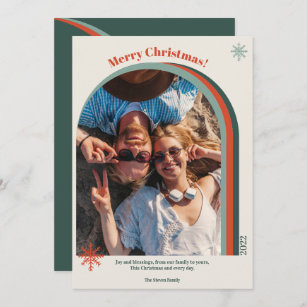 Retro green Christmas arch photo snowflake Holiday Card