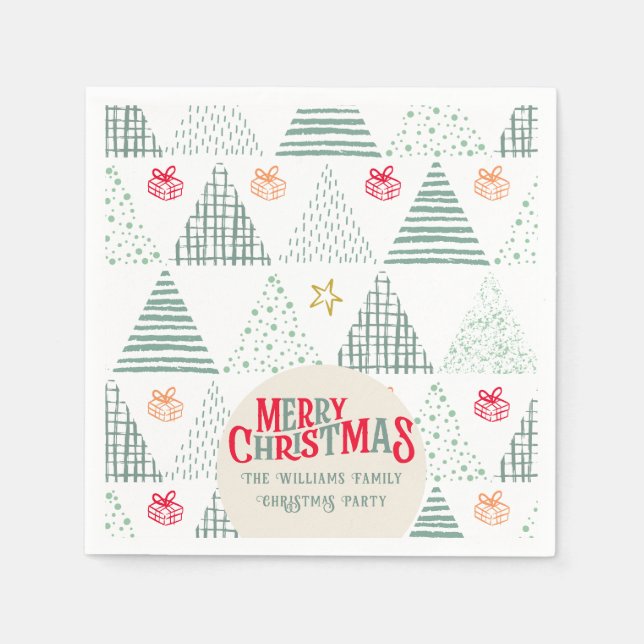 Retro Green Christmas Trees Modern Abstract Unique Napkins (Front)