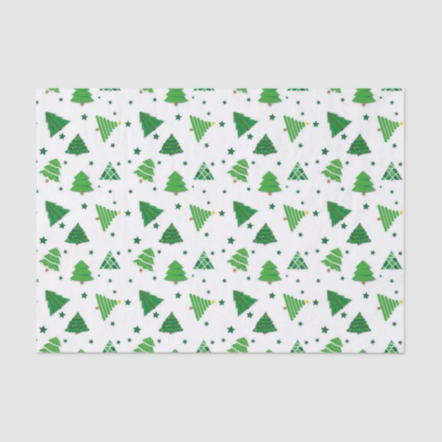 Retro Green Christmas Trees Tissue Paper (Front)