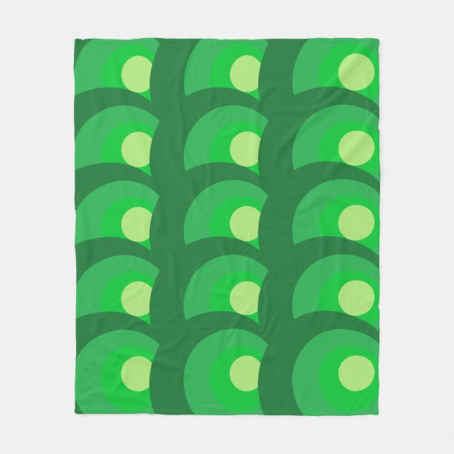 Retro Green Circles Fleece Blanket (Front)