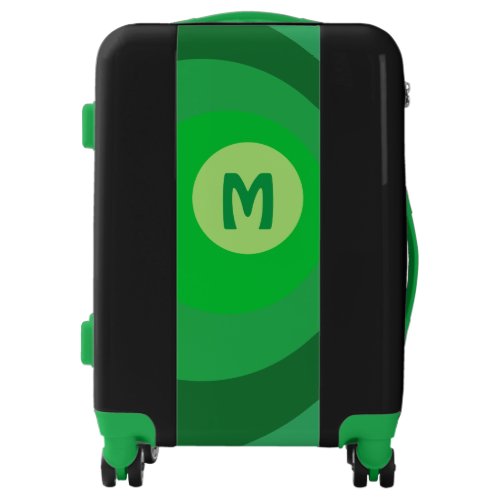 Retro Green Circles Monogram Luggage