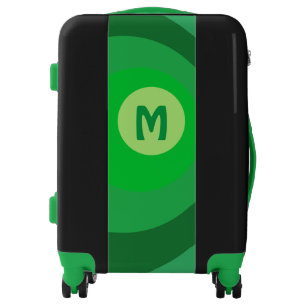 Retro Green Circles Monogram Luggage