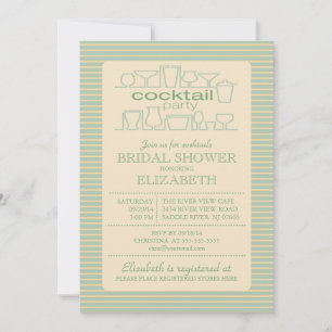 Retro Green Cocktail Party Bridal shower Invitation