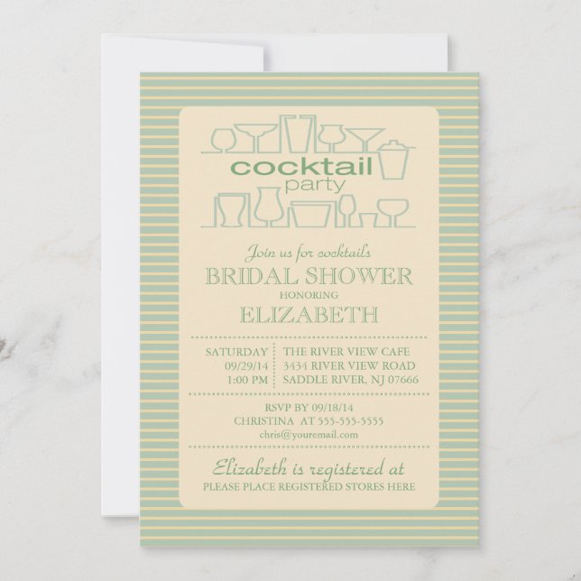 Retro Green Cocktail Party Bridal shower Invitation (Front)