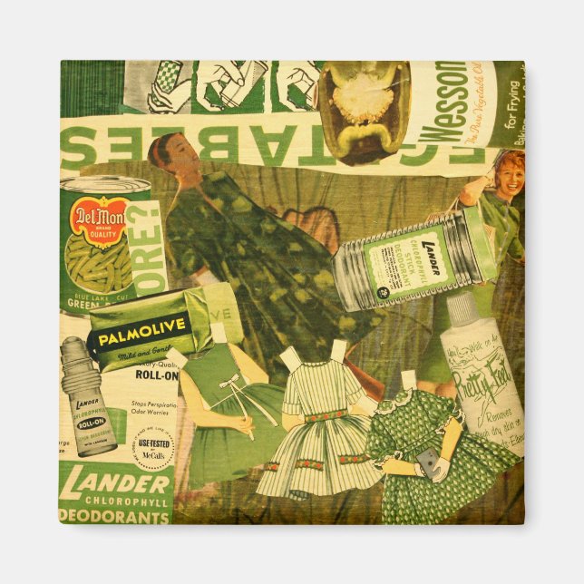 Retro green collage magnet (Front)