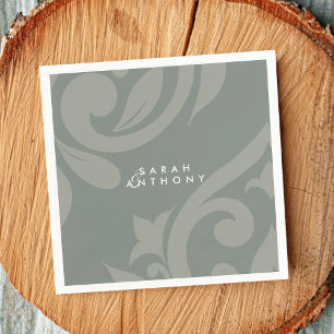 Retro Green Damask Elegant Classic Wedding Napkins