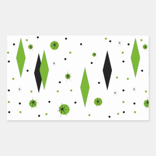 Retro Green Diamond  Starburst Rectangle Stickers