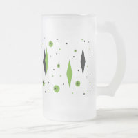 Retro Green Diamond & Starbursts Frosted Glass Mug