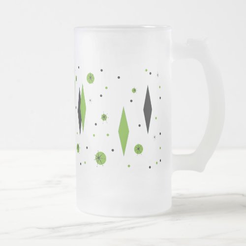 Retro Green Diamond  Starbursts Frosted Glass Mug