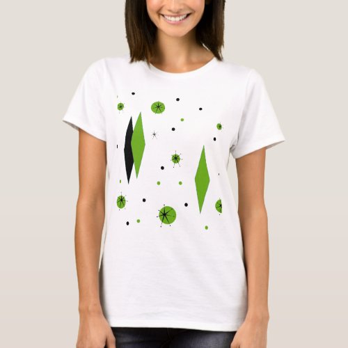 Retro Green Diamonds and Starbursts T_Shirt