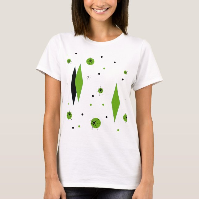 Retro Green Diamonds and Starbursts T-Shirt (Front)