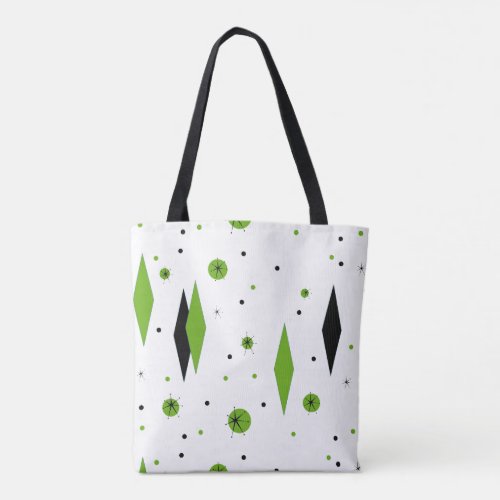 Retro Green Diamonds and Starbursts Tote Bag