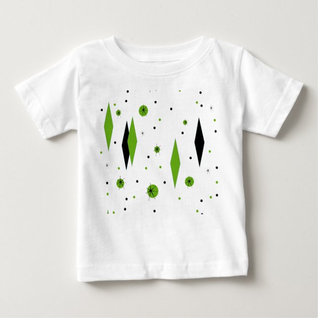 Retro Green Diamonds & Starbursts Baby T-Shirt (Front)