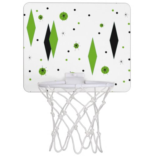 Retro Green Diamonds  Starbursts Basketball Goal Mini Basketball Hoop