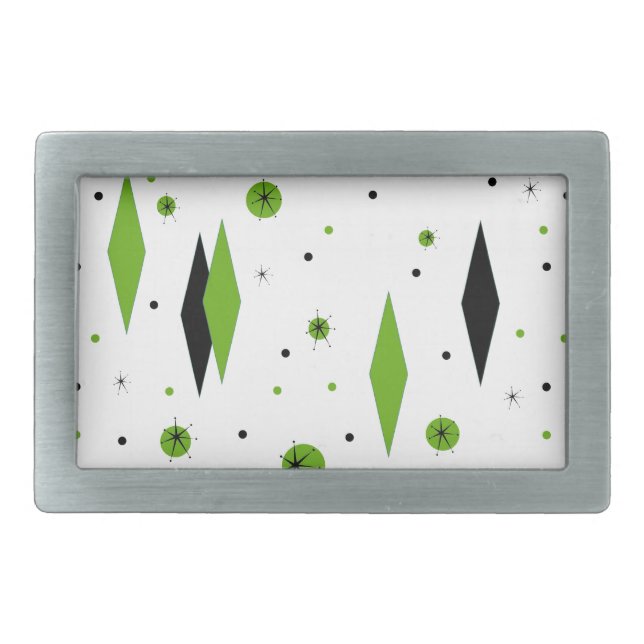 Retro Green Diamonds & Starbursts Belt Buckle (Front)