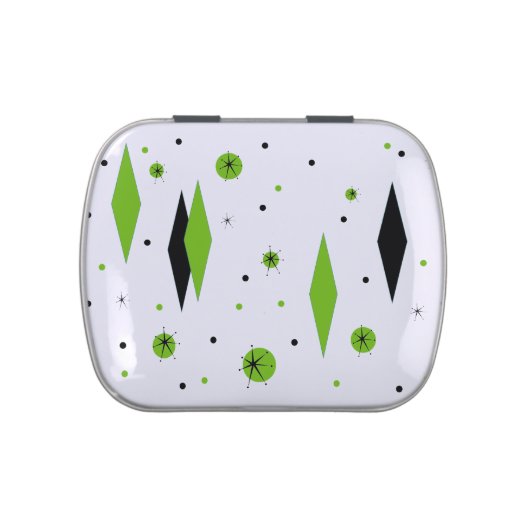 Retro Green Diamonds & Starbursts Candy Tin (Top)