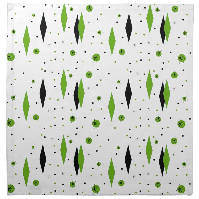 Retro Green Diamonds & Starbursts Cloth Napkins (Front)