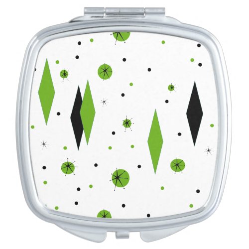 Retro Green Diamonds  Starbursts Compact Mirror