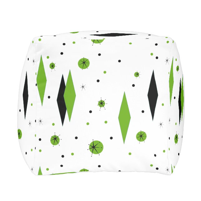 Retro Green Diamonds & Starbursts Cubed Pouf (Right)