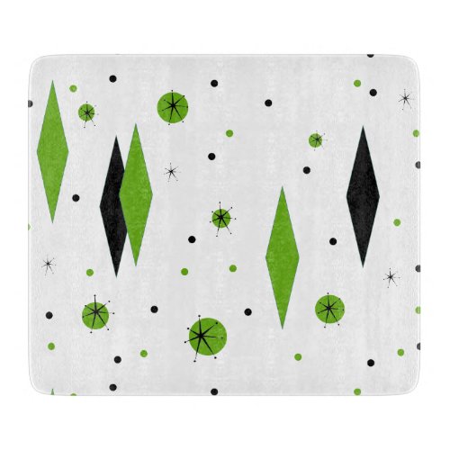 Retro Green Diamonds  Starbursts Cutting Board