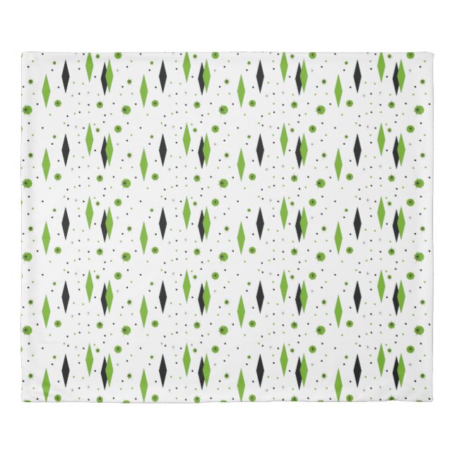 Retro Green Diamonds & Starbursts Duvet Cover (Front)